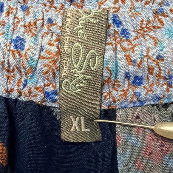 Blue Sky Patchwork Pants Wide Leg Rayon Ditsy Floral Boho Indie Cottage Size XL - Picture 8 of 8